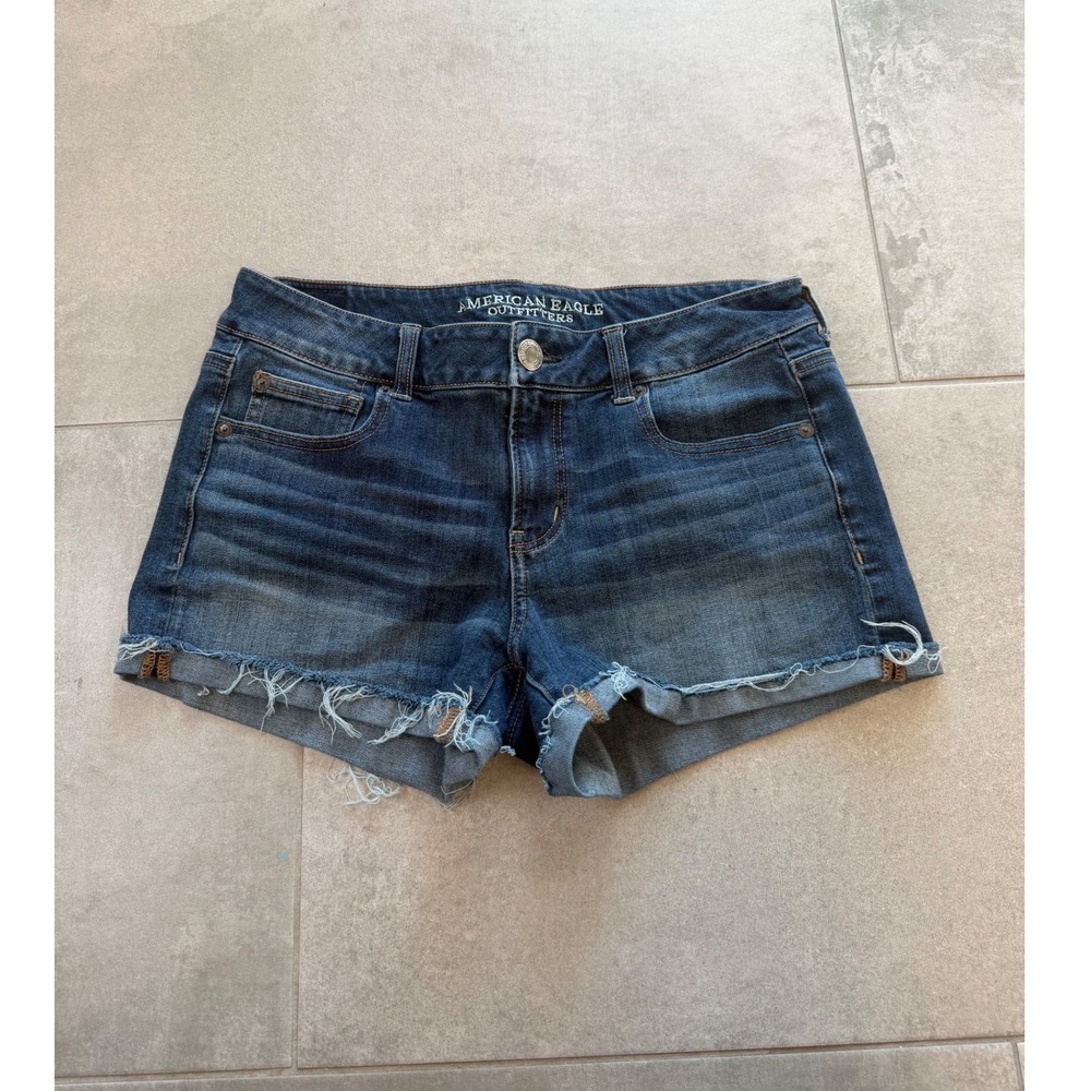 American Eagle Shortie Low Rise Denim Jean Micro Shorts Dark Wash Y2K Size 10